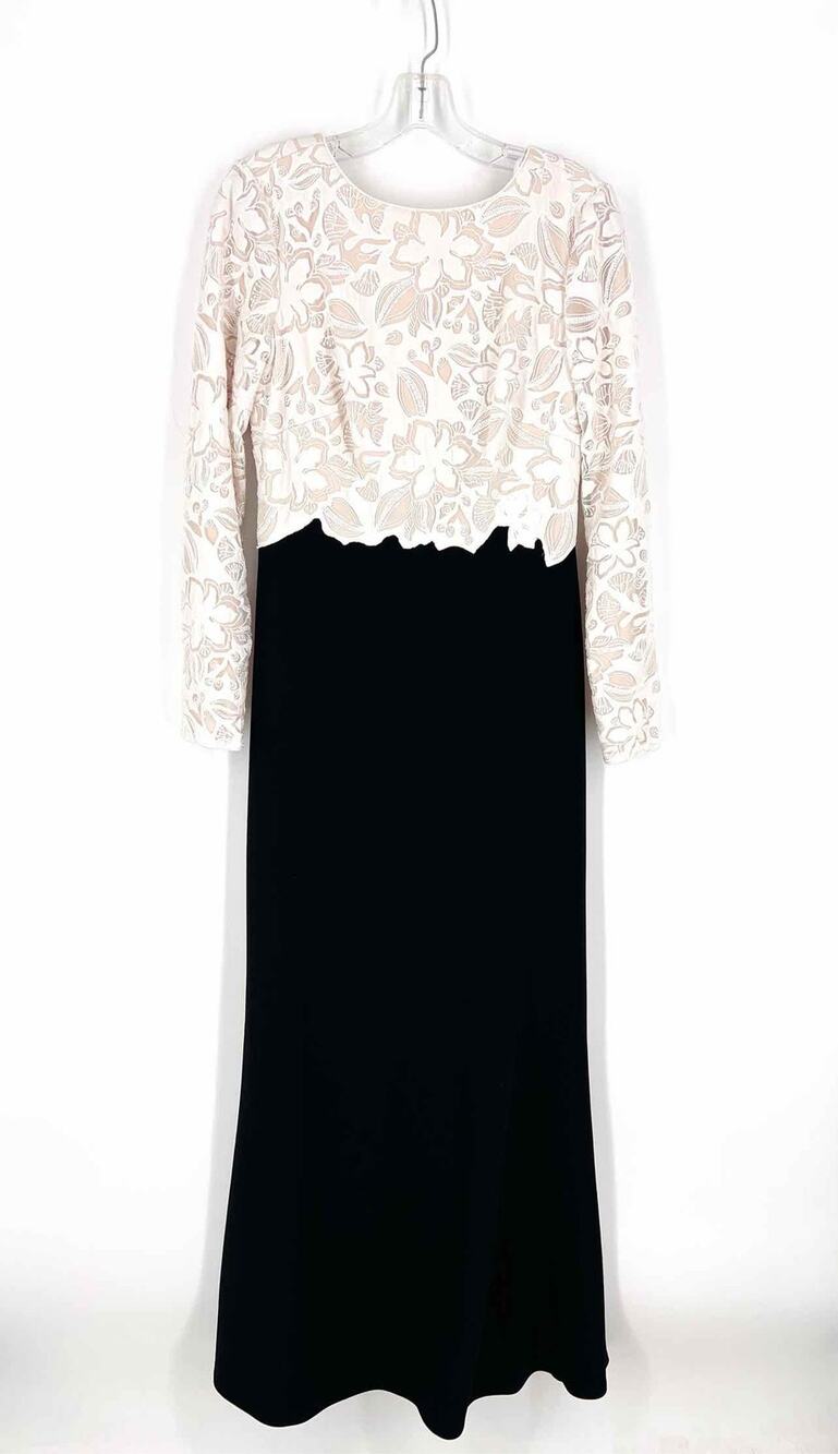 Tadashi Shoji Size 6 White/Black Floral Beaded Designer Formal